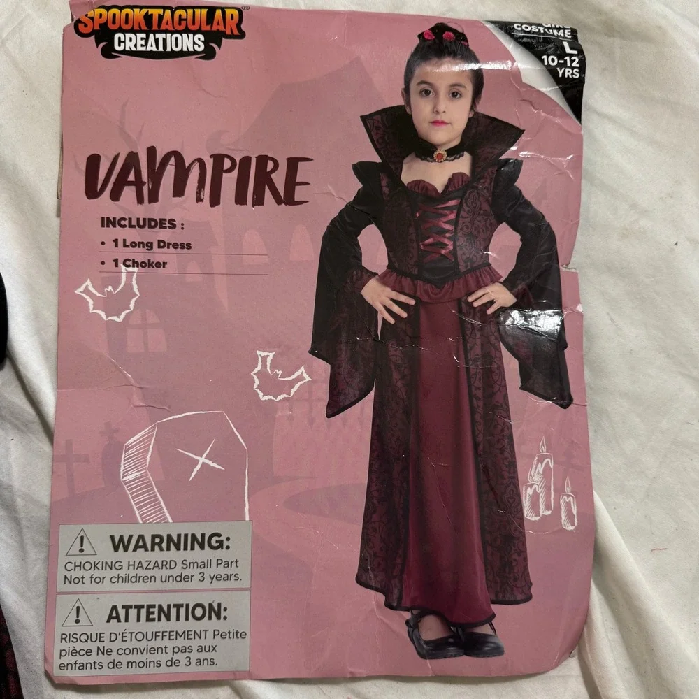 Spooktacular Creations Vampire Costume Girl's Size L 10-12 Burgundy Goth